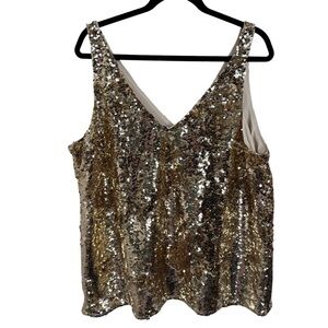 Loft Tank Top Womens XL Gold Sequin Double V Shell NEW